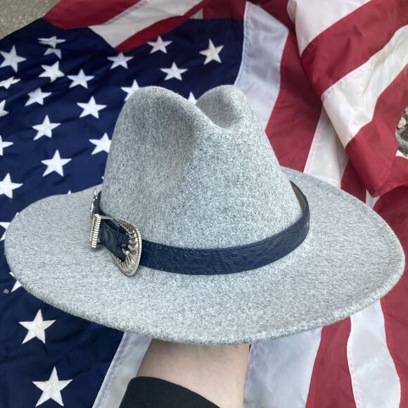 Gray Wool Fedora Western Hat | Reworked Belt Festival Boho Luxe Anthropologie main image 11